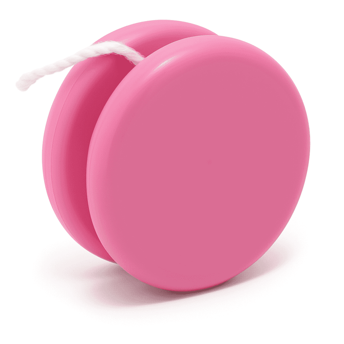 A pink premium plastic yoyo with a white string attached, featuring a smooth, glossy finish.