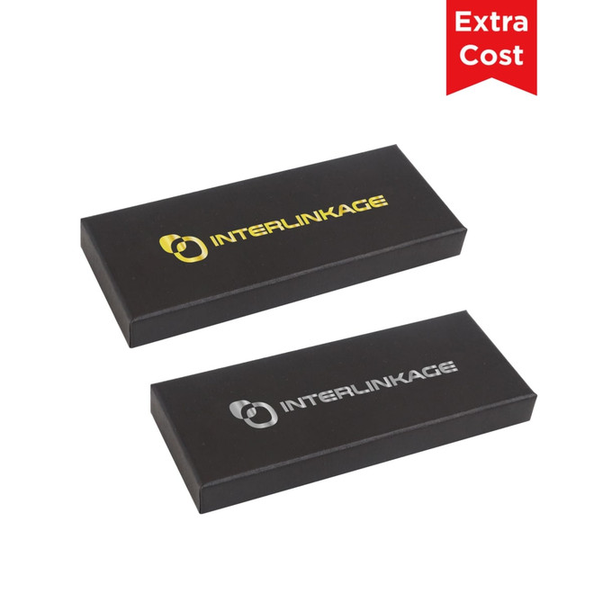 A black packaging box with the brand logo displayed in gold and silver. Two boxes are shown.