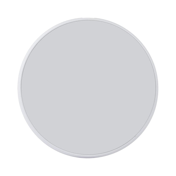 A circular wireless charger in a sleek silver design. It features a minimalist appearance with no visible branding.