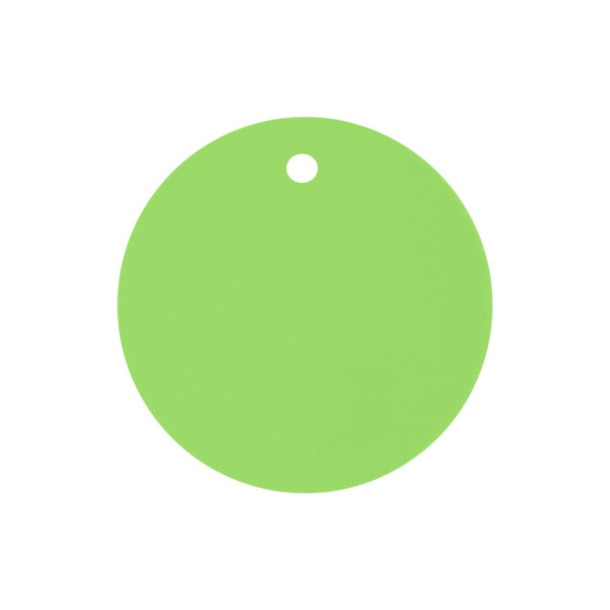 A round, green anti-spike drink cover with a hole for easy attachment.