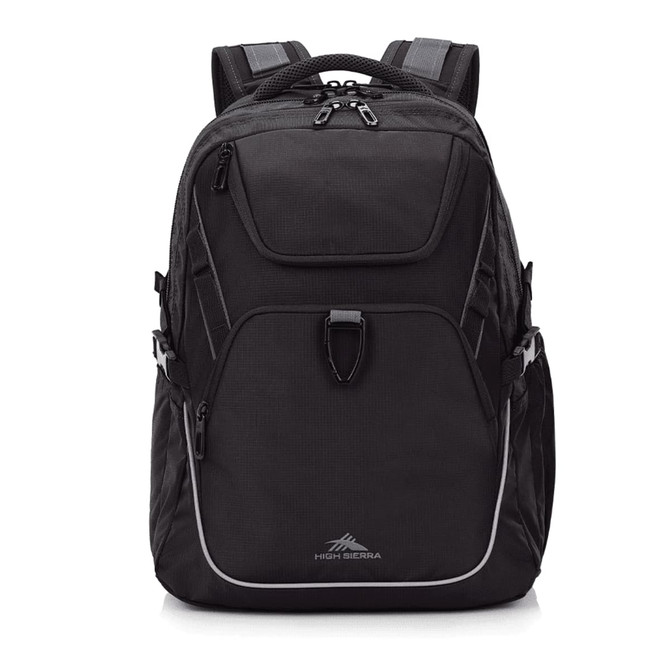 A black High Sierra Access 4.0 Backpack with multiple compartments and a logo on the front.