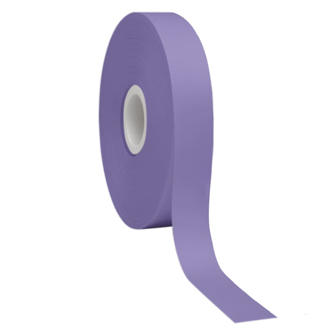 A roll of satin polyester ribbon in a light purple colour, featuring a solid and smooth texture.