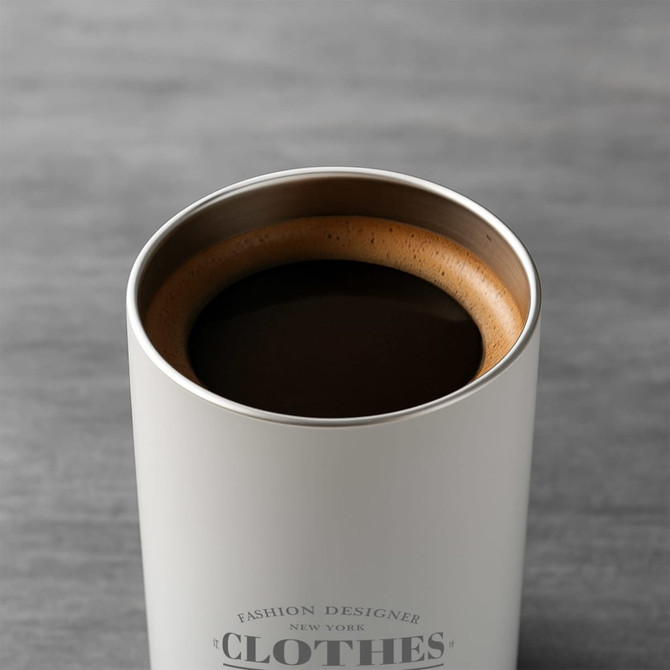 A drink bottle with a sleek white exterior and a double wall design, featuring a dark beverage inside.