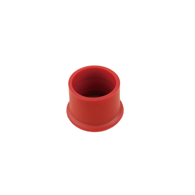 A red silicone wine stopper with a smooth surface. It has a round shape and a slight lip at the base.