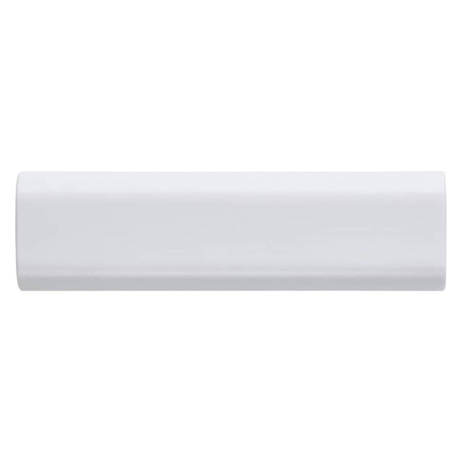 A white modular charging cable made from recycled plastic, featuring a simple design and an unobtrusive branding logo.