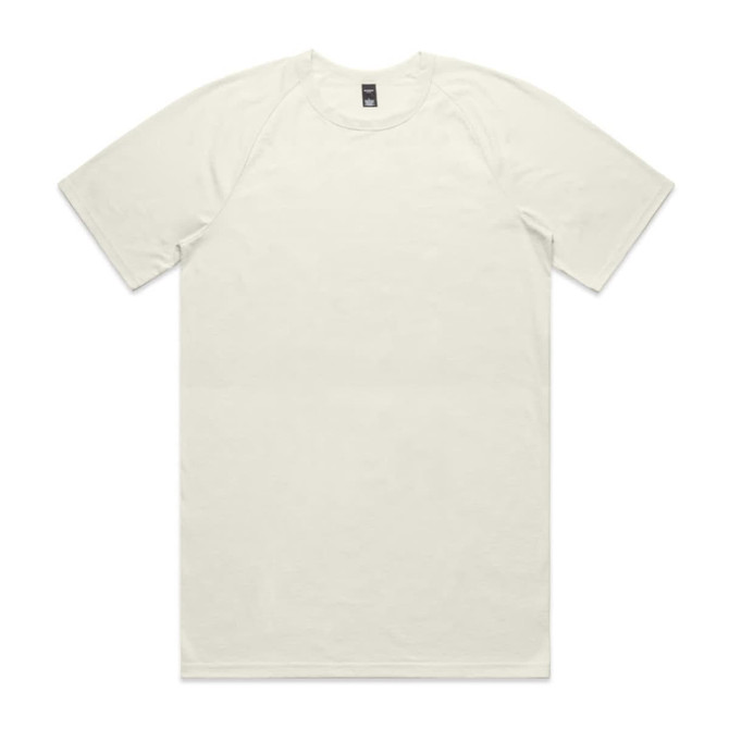 A pale green T-shirt with short sleeves and a logo on the label. Casual and lightweight design.