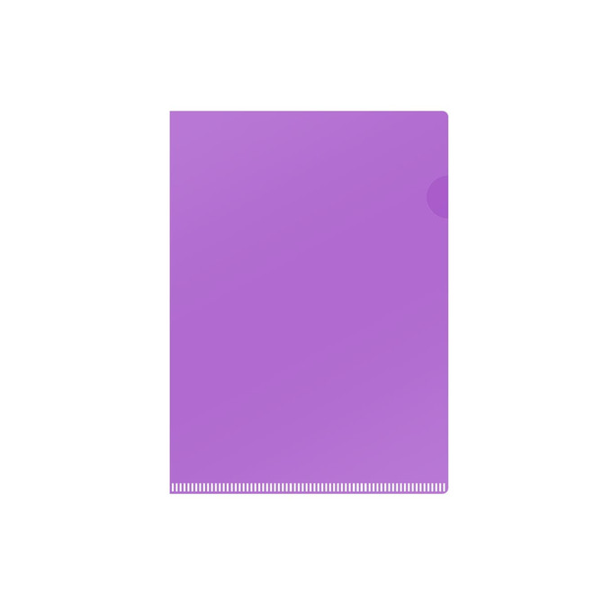 A4 L-shaped open folder in vibrant purple, featuring a rounded edge and a branding logo.