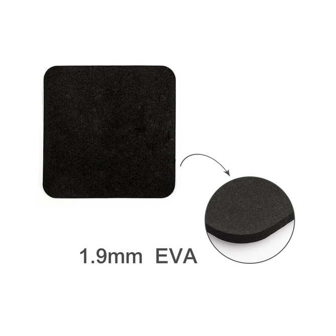 A square black coaster with a frosted finish and rounded edges, made from 1.9mm EVA material.