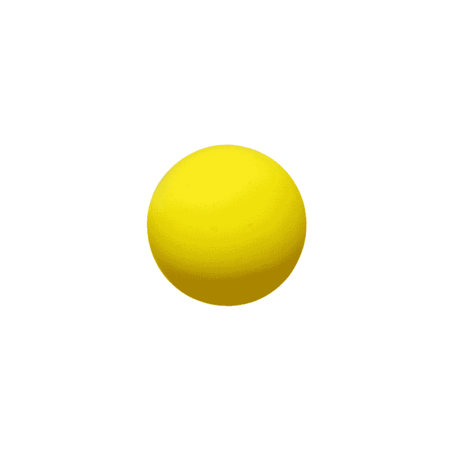 A yellow bouncy ball with a smooth, round surface, featuring a logo.