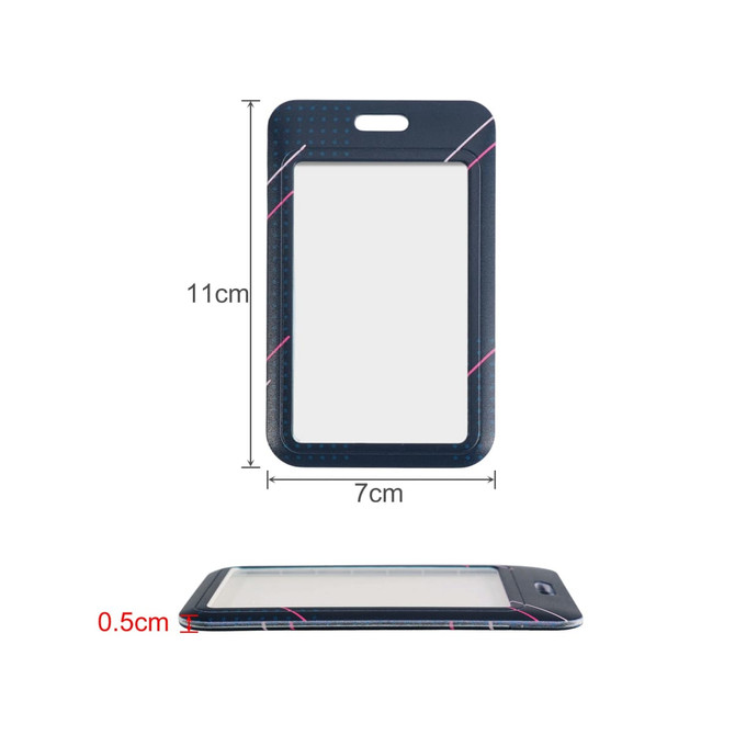 A dark blue ABS single side ID card holder with a pink design, measuring 11cm by 7cm and 0.5cm thick.