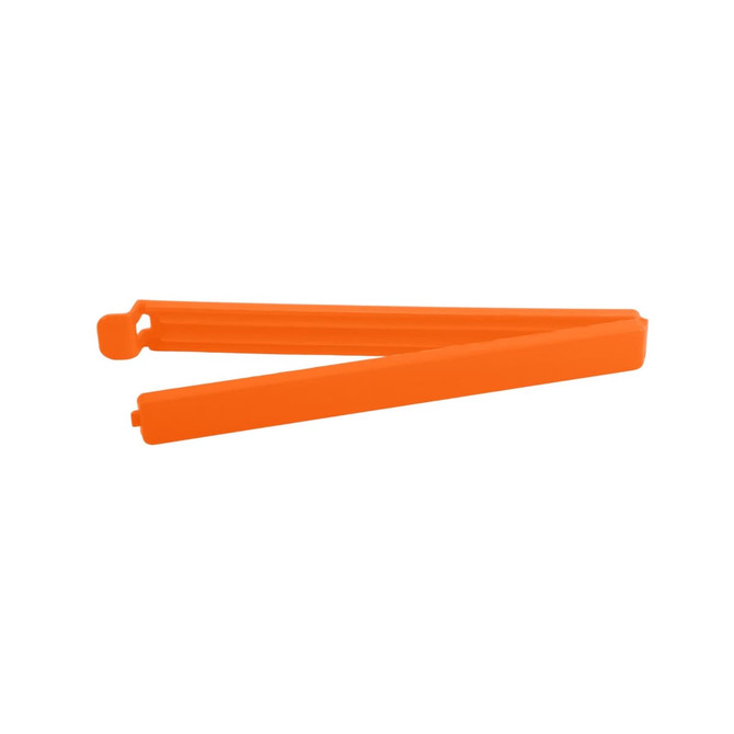 An orange large food bag seal clip, featuring a simple design and a functional shape.