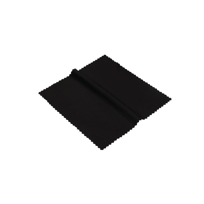 A black RPET lens cloth with a textured edge, folded slightly at one corner.