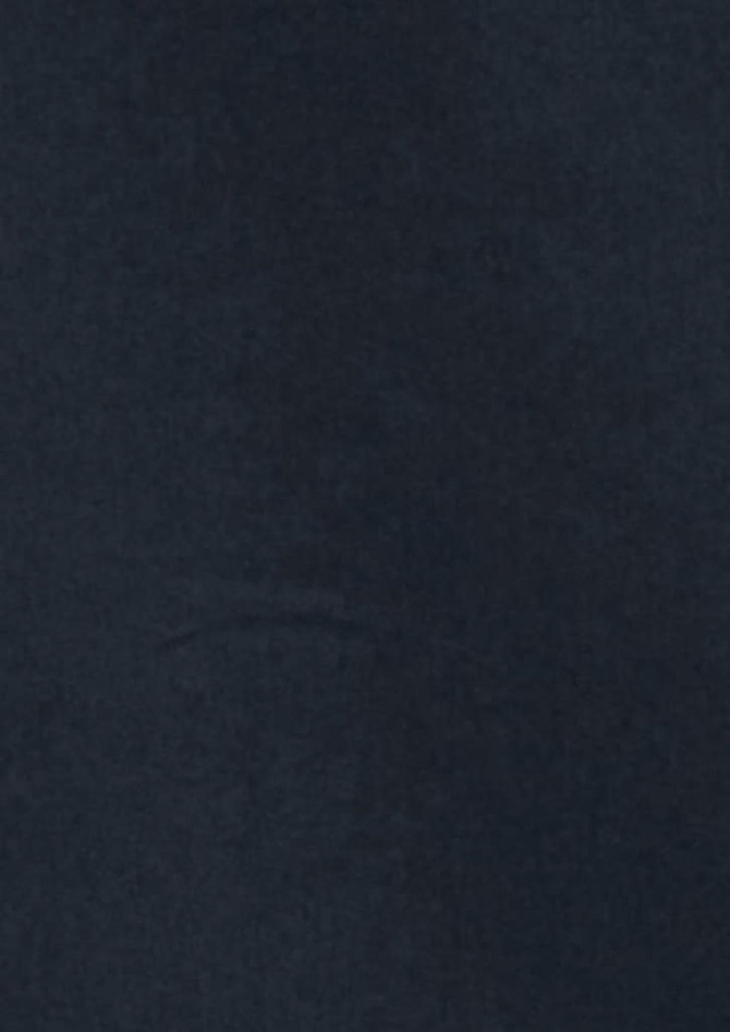 A dark navy blue women's short sleeve button-up shirt, featuring a subtle texture and a logo.