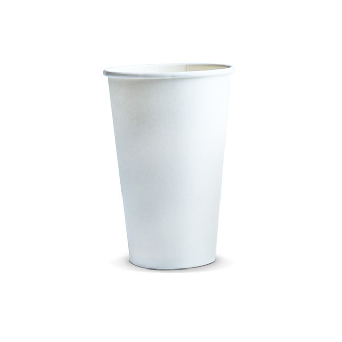 A white compostable paper coffee cup, 350ml capacity, featuring a plain design with no visible branding.