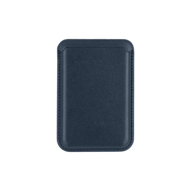 A PU magnetic phone card holder in dark navy, featuring a sleek, textured design and a subtle logo.