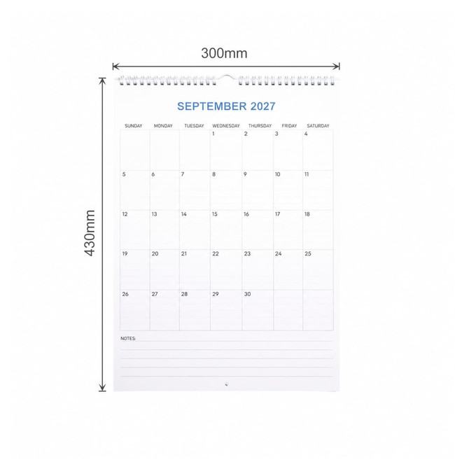 A vertical wall calendar featuring a simple design with a white background, displaying the month of September 2027.