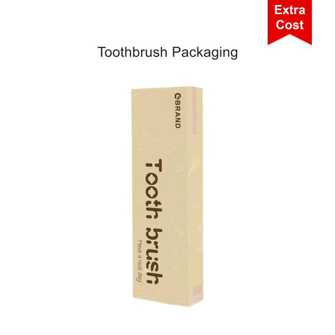 A rectangular package for a toothbrush, featuring a cream-coloured design with the word "Toothbrush" prominently displayed.