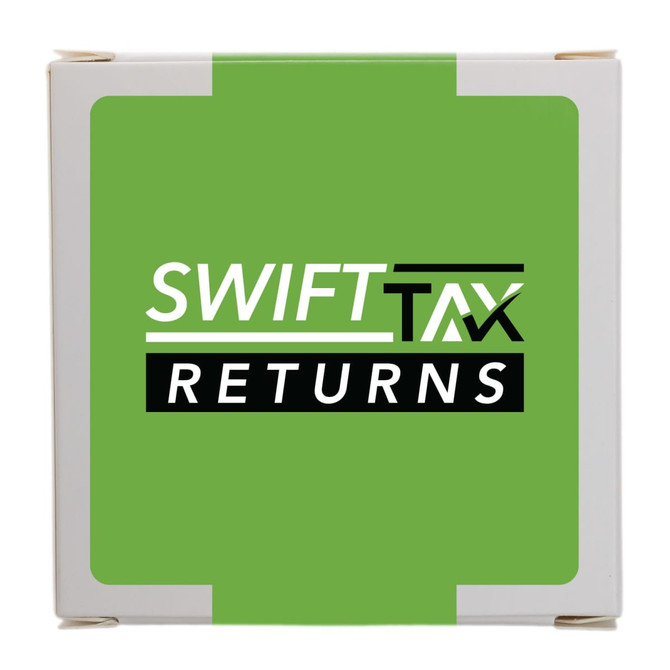 A green box featuring the logo for a product named "Swift Tax Returns."