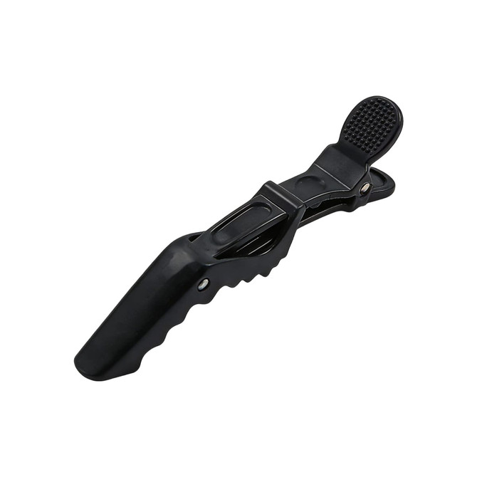 A black anti-slip positioning alligator clip with a textured grip and a secure closure mechanism.