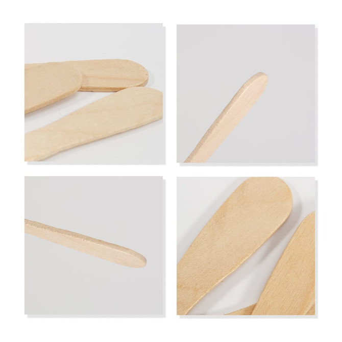 A pack of 100 wooden ice cream spoons, featuring smooth, light wooden surfaces and rounded edges.