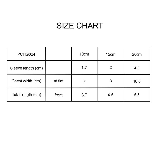 A size chart detailing measurements for a Plush Doll Raglan T-Shirt, including sleeve length and chest width.