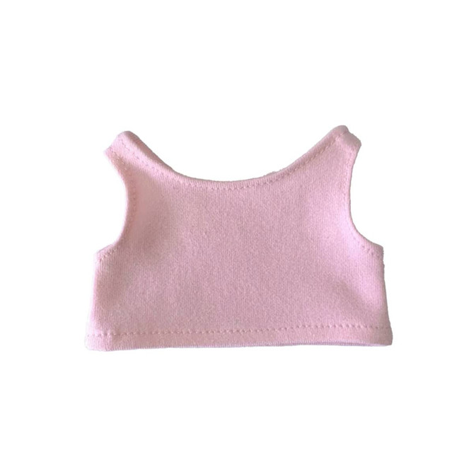 A pink plush doll basic tank top with a simple sleeveless design and soft fabric texture. It features a branding logo.