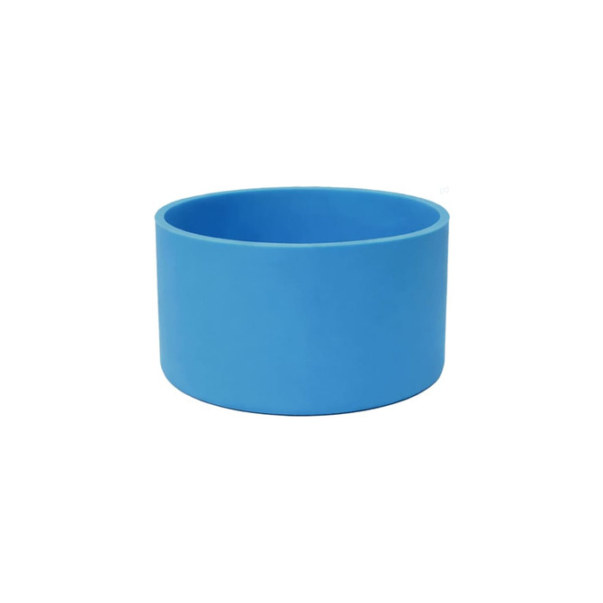 A silicone boot for a tumbler in bright blue, featuring a simple design and a smooth texture.