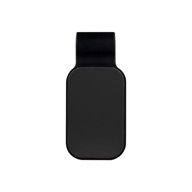 A black car visor sunglass holder with a clip for attachment. Features a smooth, rectangular design.