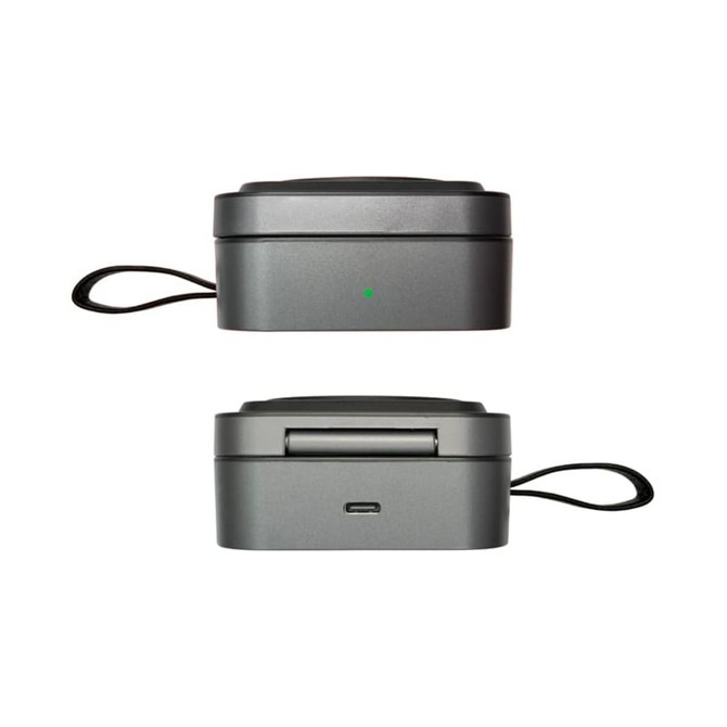 A grey 3-in-1 magnetic wireless charging station with USB-C port and indicator light. It features a sleek, compact design.