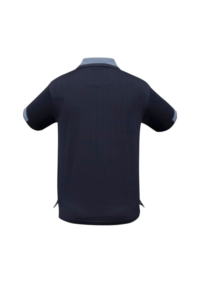 A men's short sleeve polo shirt in dark navy with a contrasting collar and sleeve details. Features a logo.