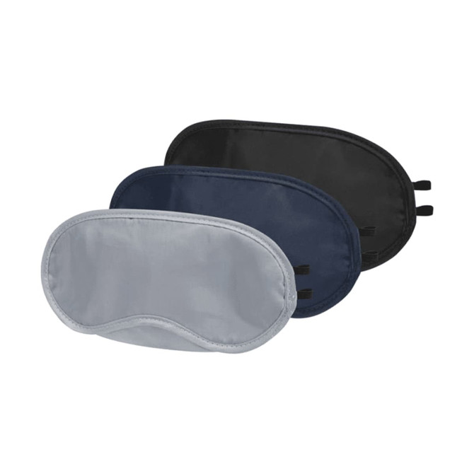 Three eye masks in grey, navy, and black, featuring a simple design and elastic straps for a secure fit.