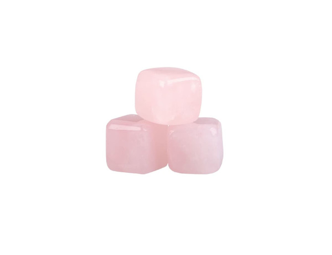 A set of three pale pink rose quartz gin stones stacked together. Includes a bag for storage.