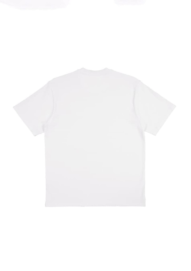 A white box tee displayed from the back, featuring a plain design and a small logo on the side.
