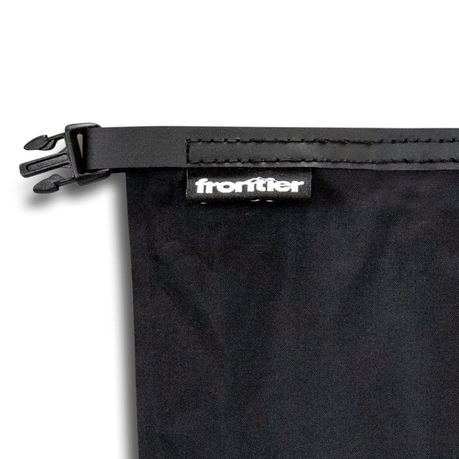 A black cooling towel with a zippered closure and a branding tag.