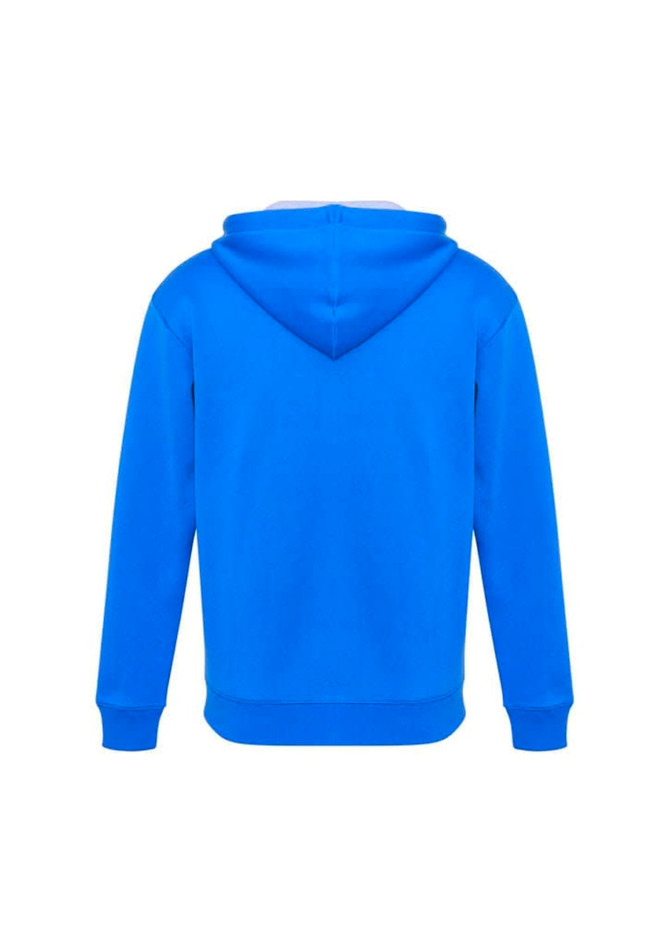 A blue hoodie featuring a hood and long sleeves, with a plain back and no visible logo.