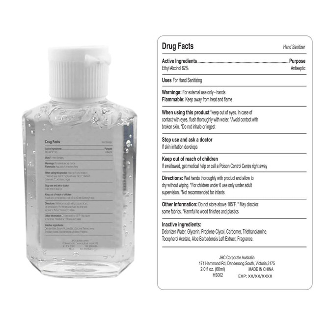 A clear, gel hand sanitiser in a 60ml bottle with a secure cap and a simple label featuring a logo.