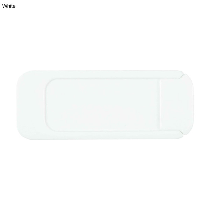 A white security webcam cover with a slide mechanism. It features a smooth surface and a minimalist design.