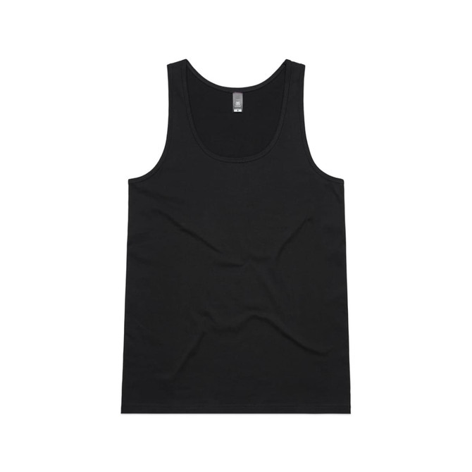 A black singlet with a round neckline and a logo at the back. The fabric appears smooth and lightweight.