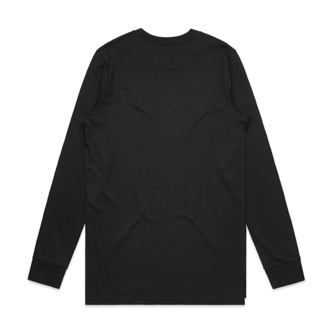 A long-sleeved black T-shirt with a plain back and fitted cuffs, featuring a small logo.