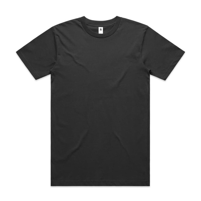 A black T-shirt featuring a crew neck and short sleeves, with a logo tag at the neckline.