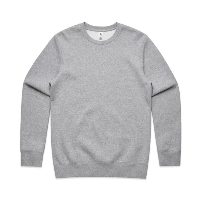A grey jumper with long sleeves and a round neckline. It features a small logo on the front.