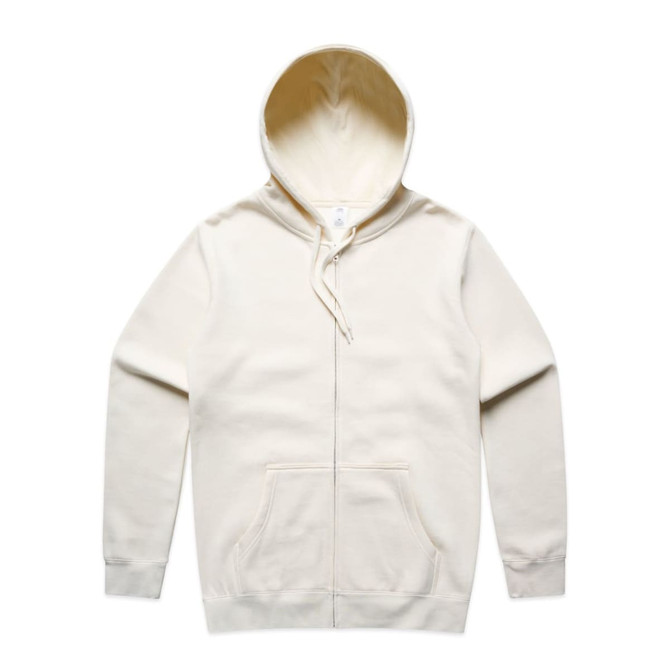 A cream Stencil Zip Hood jumper with a hood and front pockets, featuring a logo.