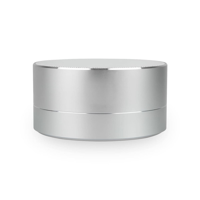A silver espresso coffee cup and speaker pack with a sleek, modern design, featuring a minimalistic style and branding.