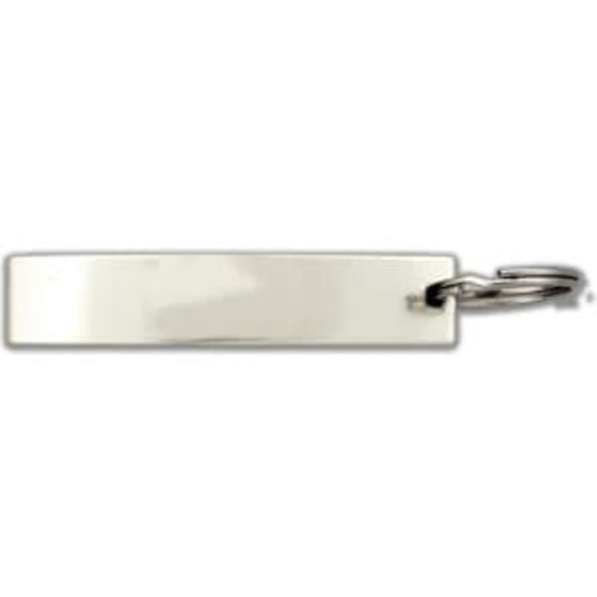 A drink bottle opener in shiny silver, featuring a keyring attachment and a rectangular design.