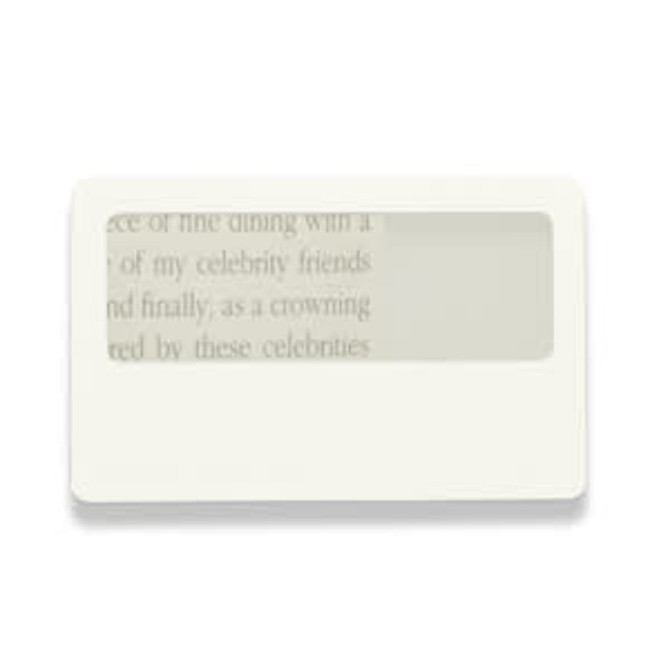 A white pocket ruler magnifier with a sleeve, featuring a clear viewing area for magnifying text.