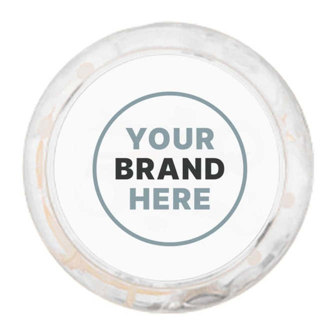 A circular promotional product featuring a clear design with space for branding in the centre.
