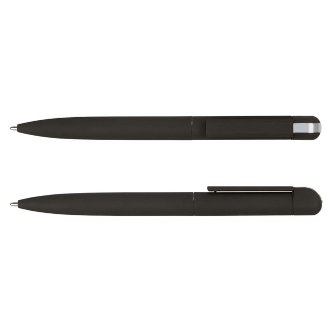 A set of black metal pens with a sleek design, featuring a shiny clip and a smooth finish.