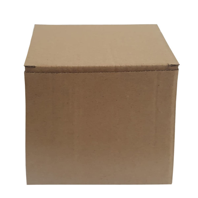 A plain brown cardboard box, square in shape, with no visible markings or branding.