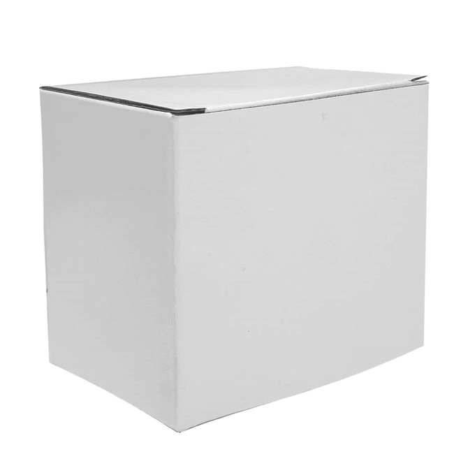 A folded white box containing a ceramic mug, part of a drinkware set for coffee. It includes branding.