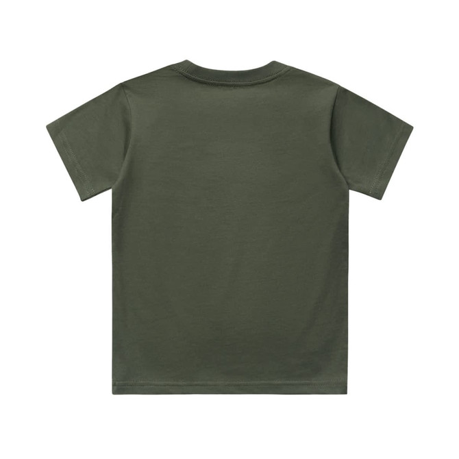 A green kids' classic tee with short sleeves and a round neckline, featuring a single logo on the back.